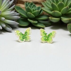 Striking & Gorgeous 925 Sterling Silver Gold Plated Green Butterfly Earrings